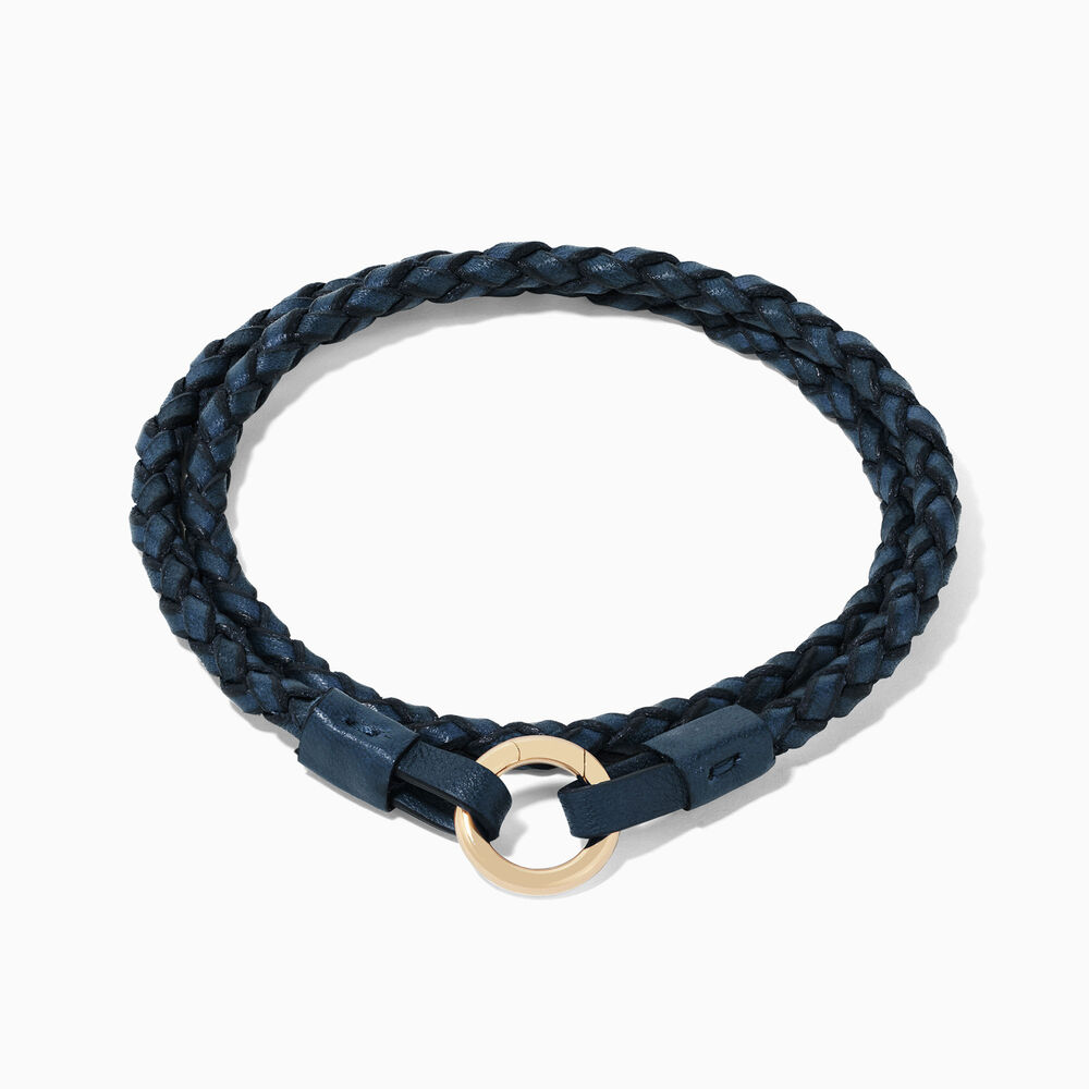 14ct Yellow Gold 35cms Navy-Blue Plaited Leather Bracelet | Annoushka jewelley